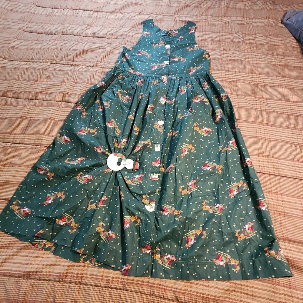 Vtg Pineapple Patch Christmas Jumper Dress Womens XS S Sleigh Santa Maxi Long
